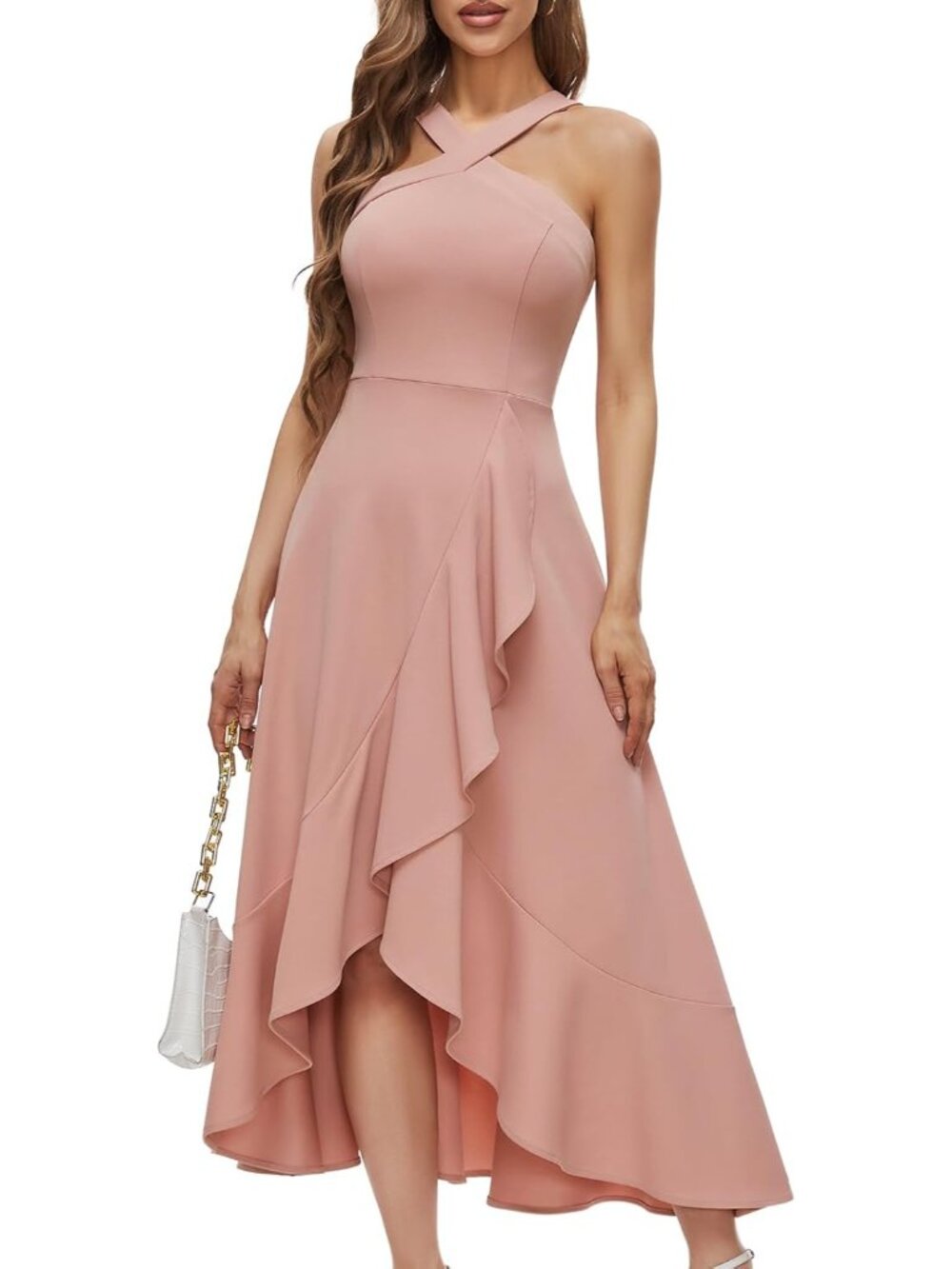 Women's Blush Comfort Formal Wedding Guest Hi-Lo Prom Evening Party Maxi Dresses